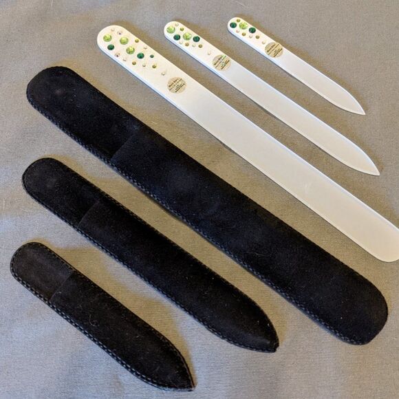 🆕SET OF 3 MONT BLEU DOUBLE SIDED GLASS NAIL FILES & SWAROVSKI CRYSTAL - Picture 3 of 3